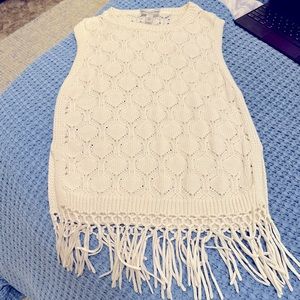 Cotton by Autumn Cashmere Sleeveless Knit Sweater with Fringe